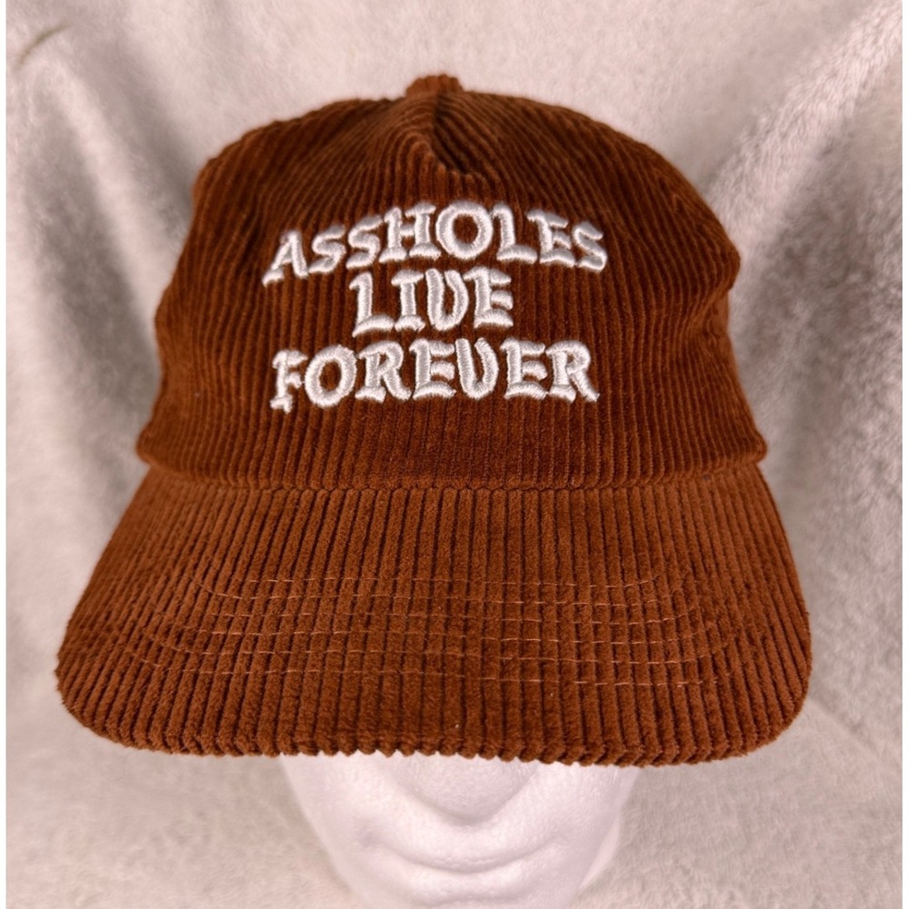 Assholes*s Live Forever Snap Back Hat Cap Brown Corduroy Embroidered
